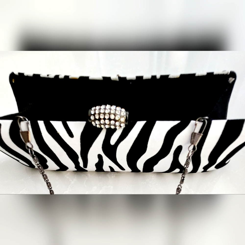 COPY - Clutch purse, zebra print with silver chain strap